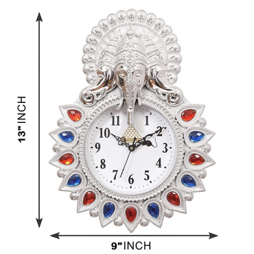 Webelkart Designer Stones Ganesha Plastic Wall Clock for Home/Living Room/Bedroom/Kitchen- 13 Inches ( Silver)