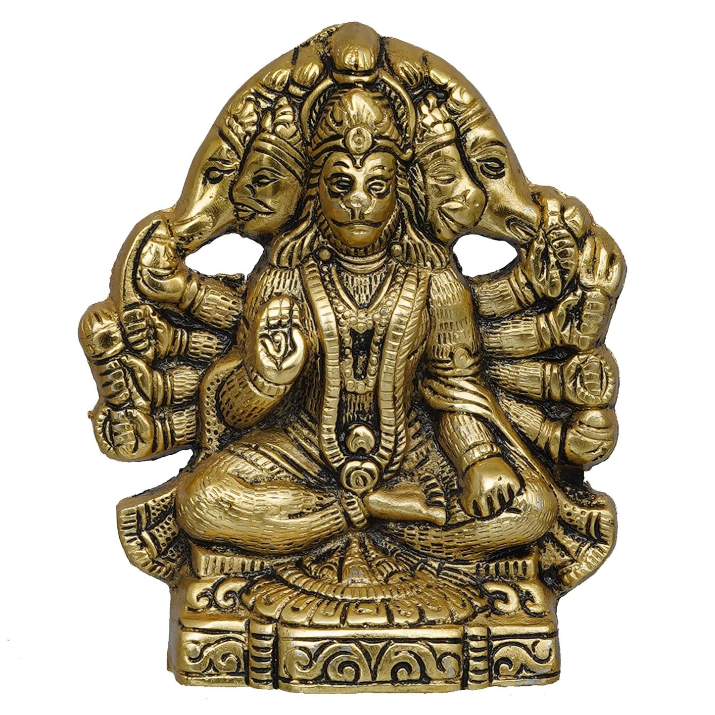 JaipurCrafts Premium Metal PanchMukhi Hanuman Idol Statue for Home and Pooja Decor (Gold, 5.5 Inches)
