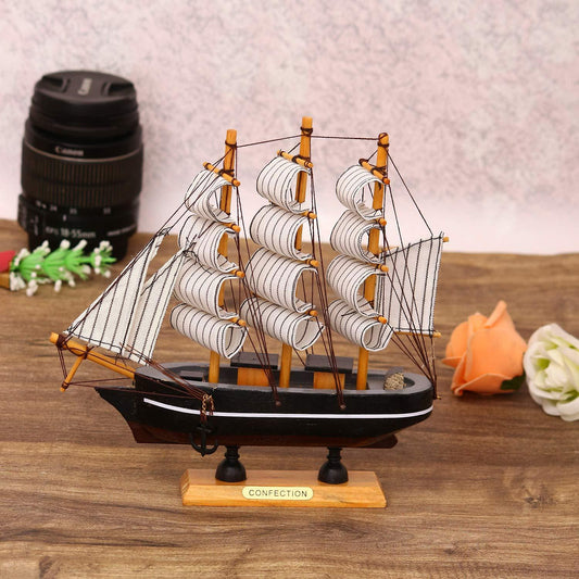 JaipurCrafts Wood, Paper Antique Lucky Decorative Sailing Ship Showpiece, 24 CM, Multicolour, 1 Piece