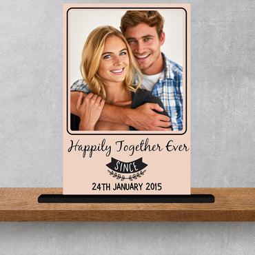 Customised Acrylic Printed Happily Together Ever Table Plaque with table stand Personalised with Name, Decoration/Gift For Family/Friend/Girlfriend/Boyfriend 4 X 6 Inches