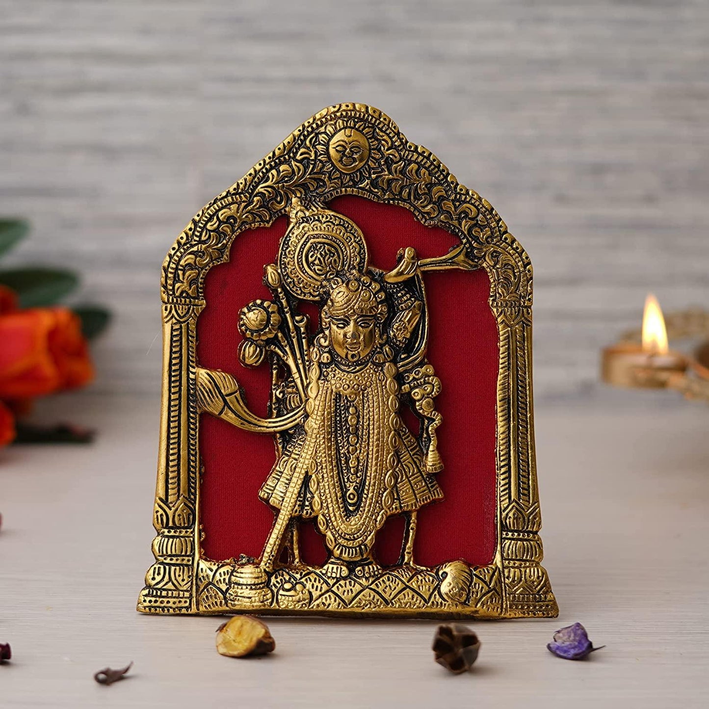 Webelkart Premium Metal Lord Tirupati Balaji Idol Statue Wall Hanging for Home and Office Decor| tirupati Balaji murti for Home Decor (6 x 8.5 Inches, Gold