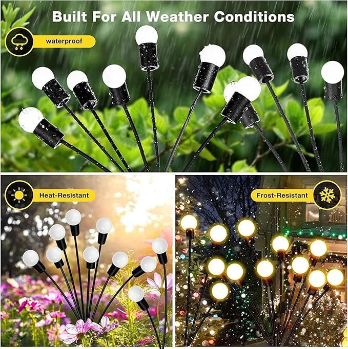 Solar Firework Lights for Garden – 8 LED Bulbs on Flexible Stems Warm White (2 Pcs Set)