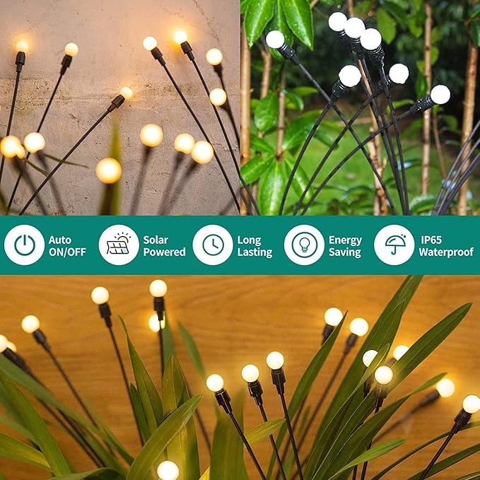 Solar Firework Lights for Garden – 8 LED Bulbs on Flexible Stems Warm White (2 Pcs Set)