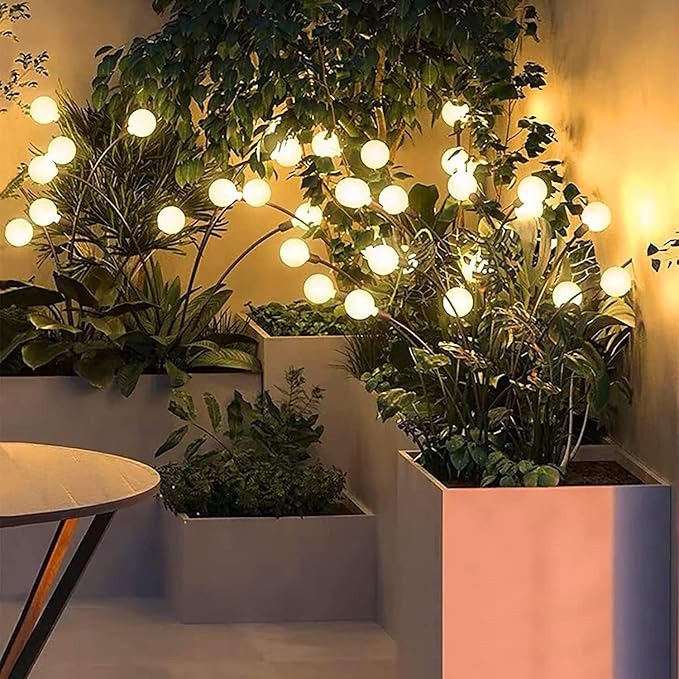 Solar Firework Lights for Garden – 8 LED Bulbs on Flexible Stems Warm White (2 Pcs Set)