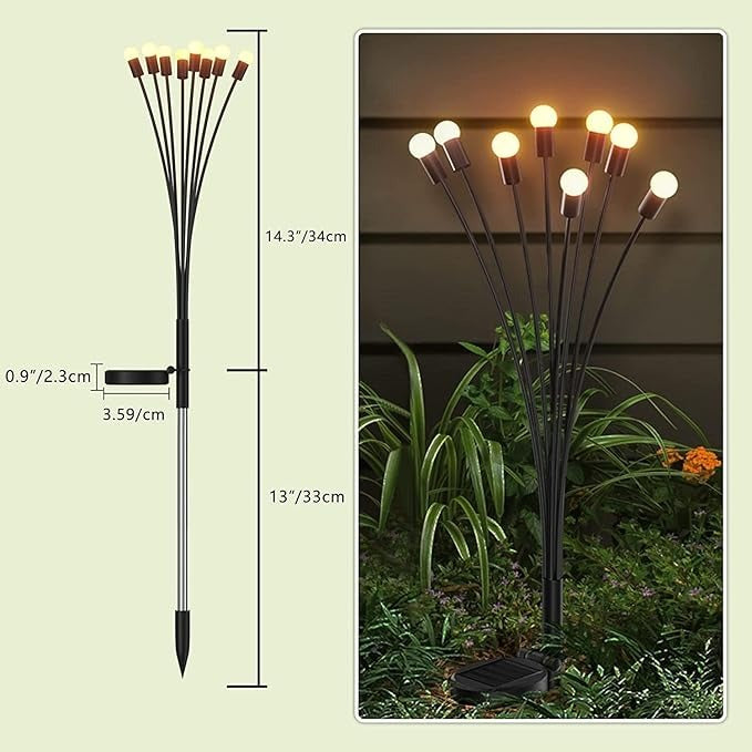 Solar Firework Lights for Garden – 8 LED Bulbs on Flexible Stems Warm White (2 Pcs Set)