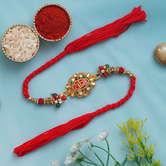 JaipurCrafts Premium Combo Of 1 Rakhi Set For Bhaiya And Bhabhi. Rakhi For Bhaiya Bhabhi, Lumba Rakhi For Bhabhi Rakshabandhan Gift