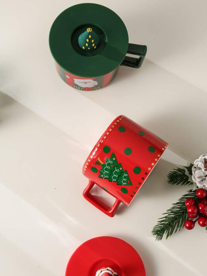 Christmas Ceramic Cup With Silicon lid- 1 pc-