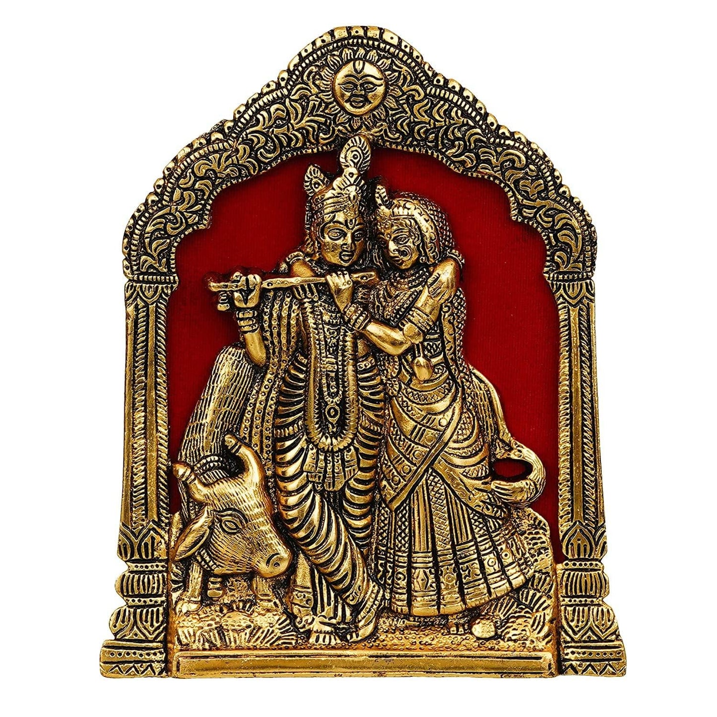 Webelkart Premium Metal Radha Krishna Idol Statue Wall Hanging for Home and Office Decor| Radha Krishna murti for Home Decor ( 7 x 8 Inches, Gold