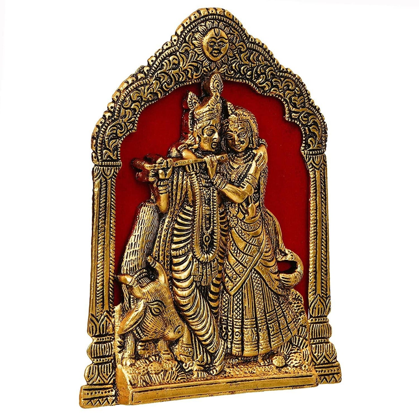 Webelkart Premium Metal Radha Krishna Idol Statue Wall Hanging for Home and Office Decor| Radha Krishna murti for Home Decor ( 7 x 8 Inches, Gold