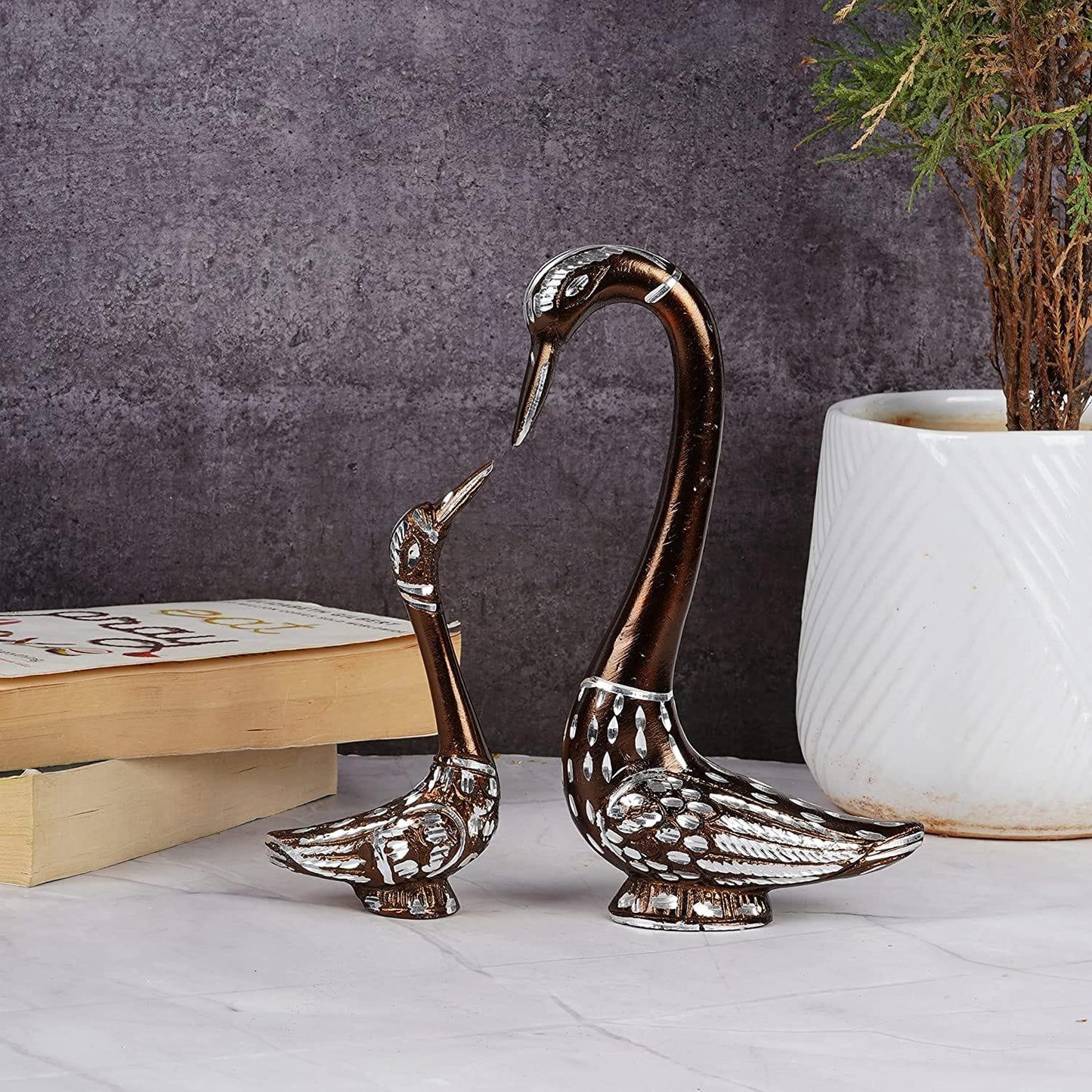 Webelkart Premium Swan Kissing Duck Showpiece for Home and Table Decor| Decorative Items for Home Decor (9 Inches)