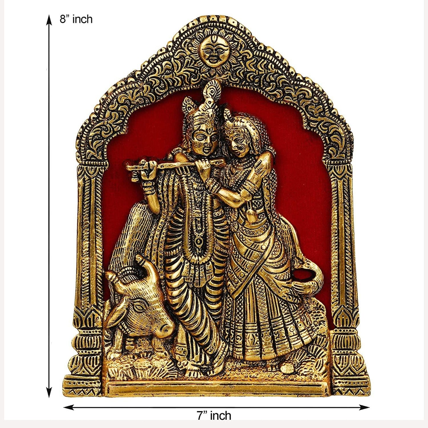 Webelkart Premium Metal Radha Krishna Idol Statue Wall Hanging for Home and Office Decor| Radha Krishna murti for Home Decor ( 7 x 8 Inches, Gold