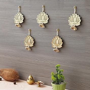 JaipurCrafts  Premium Yellow Lotus Wall Hanging |Lotus Back Drop Hanging Wall Hanging Home and Office Decor (Wood Set of 5) 6" Inches