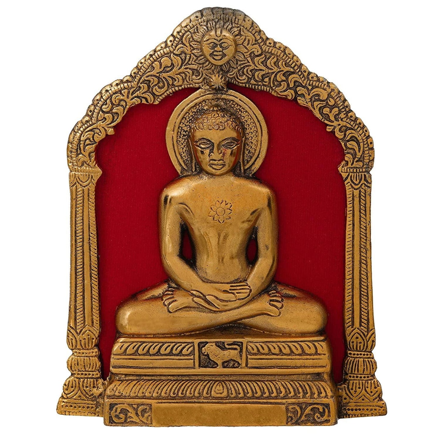 Webelkart Premium Metal Mahaveer Swami Idol Statue Wall Hanging for Home and Office Decor| Mahaveer Swami murti for Home Decor ( 7 x 8.5 Inches, Gold