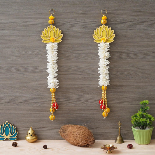 JaipurCrafts  Premium Yellow and Gold Lotus Wall Hanging |Lotus Back Drop Hanging | Wall Decor |Temple Decor Home and Office Decor (Set of 2) 17" Inches