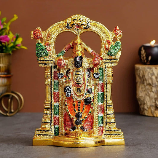 JaipurCrafts Premium White Metal Colorful Lord Tirupati Balaji Idol Statue for Home and Office (Gold, 9.50 Inch)