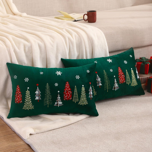 16 x 26 CM set of 2 Tree Embroidery velevt pillow with filler