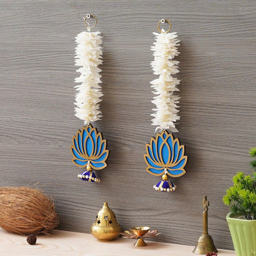 JaipurCrafts  Premium Yellow Lotus with White Gajra Flower Wall Hanging |Lotus Back Drop Hanging | Wall Decor |Temple Decor Wall Hanging Home and Diwali Decorations (Blue)