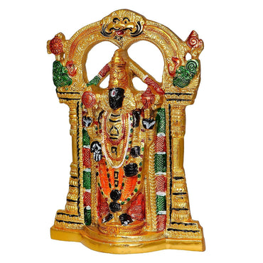 JaipurCrafts Premium White Metal Colorful Lord Tirupati Balaji Idol Statue for Home and Office (Gold, 9.50 Inch)