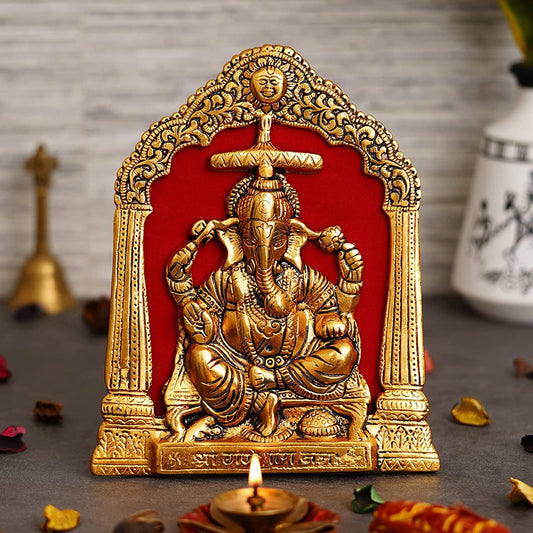 JaipurCrafts Premium Lord Ganesha Idol Statue Metal Wall Hanging for Home and Office Decor ( 7 x 8.5 Inches, Gold)