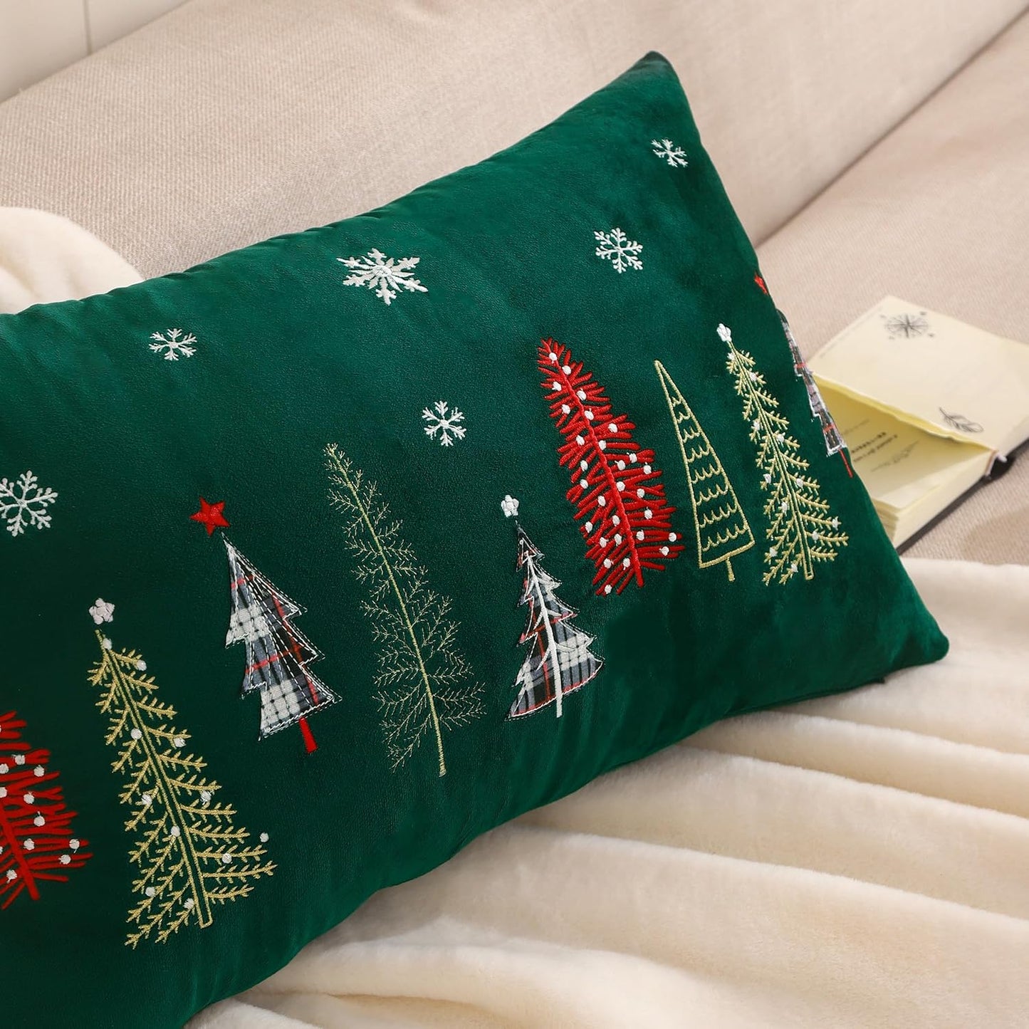 16 x 26 CM set of 2 Tree Embroidery velevt pillow with filler