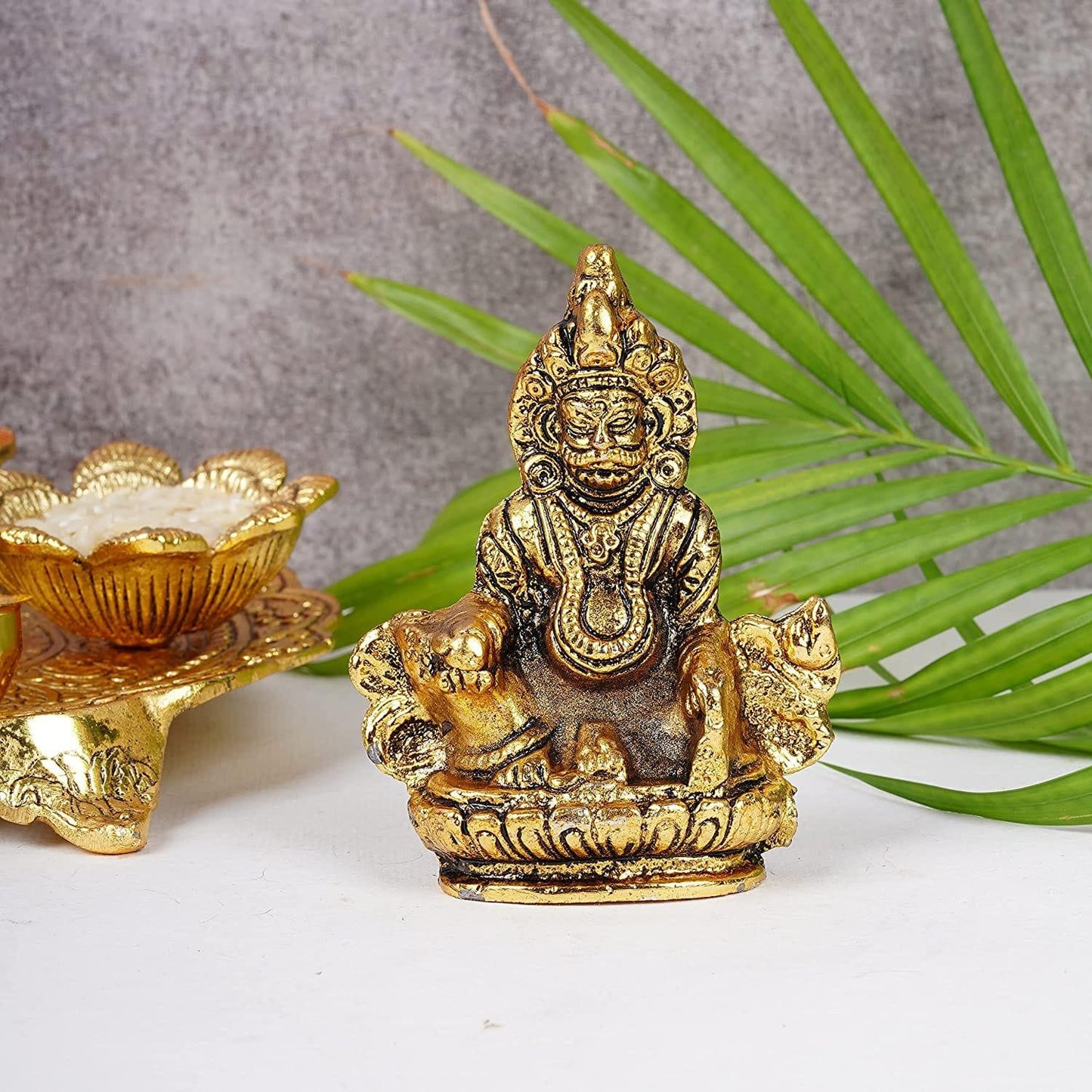 JaipurCrafts Premium Metal Lord Kuber Statue for Wealth and Harmony | God kuber Idol | Murti | Statue | showpiece for Home | Kuber ji ki murti for puja Decorative Showpiece (4 Inches,Gold)