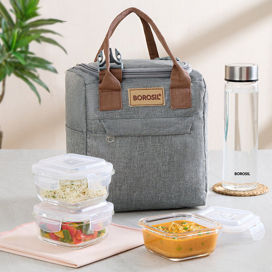 Borosil Gourmet Lunch Box Set, 320ml x 3 (+) 550ml x 1