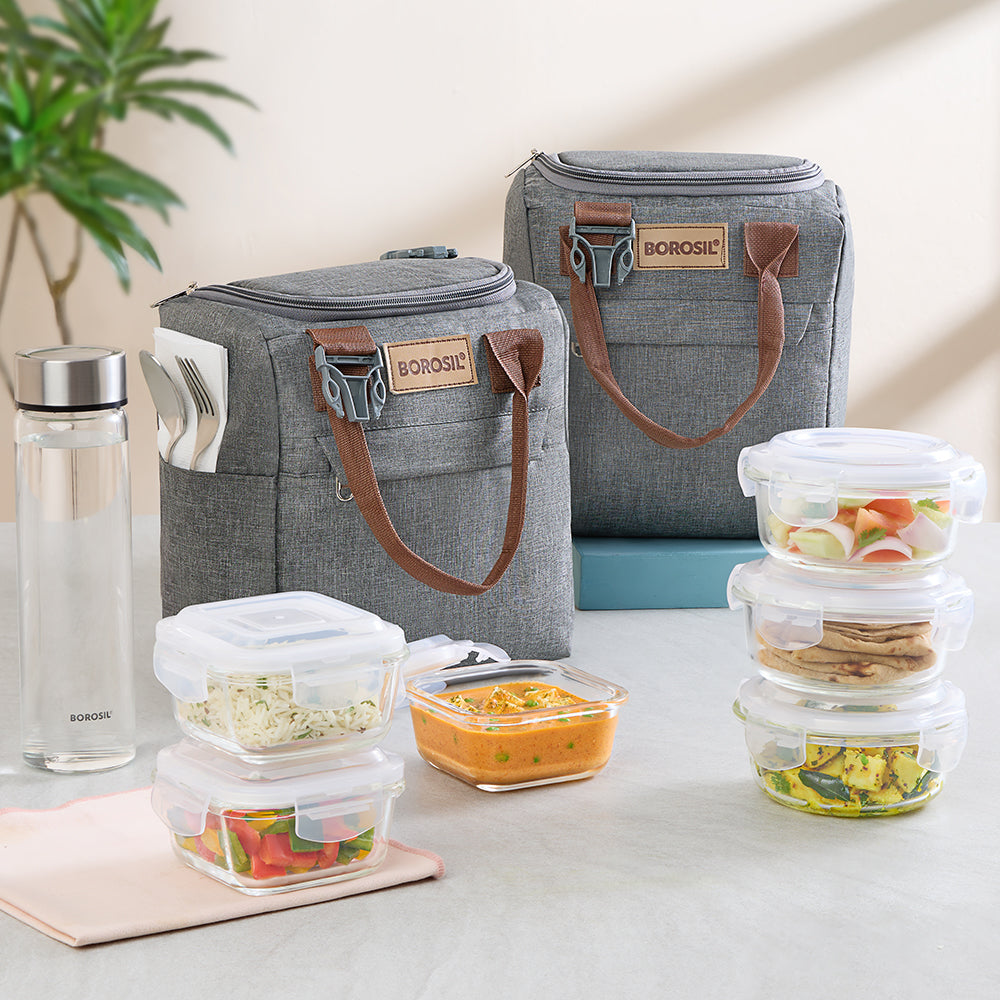 Borosil Gourmet Lunch Box Set, 320ml x 3 (+) 550ml x 1