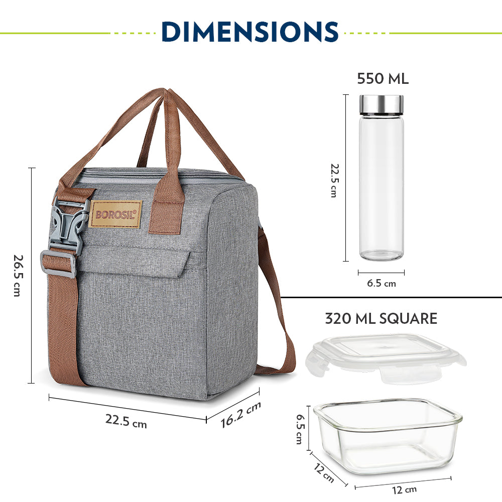 Borosil Gourmet Lunch Box Set, 320ml x 3 (+) 550ml x 1