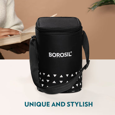 Borosil Kube Black Glass Lunch Box, Square x 3 (Tall), Set of 3, 320ml