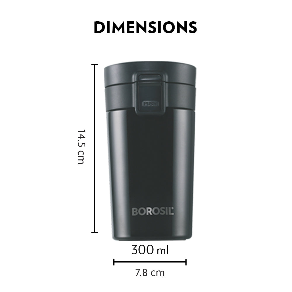 Borosil Coffeemate Insulated Mug-Personalise, Black, 300ml