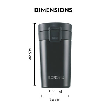 Borosil Coffeemate Insulated Mug-Personalise, Black, 300ml