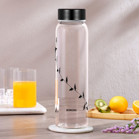 Crysto Glass Bottle w SS Lid-Krip Black, 1L