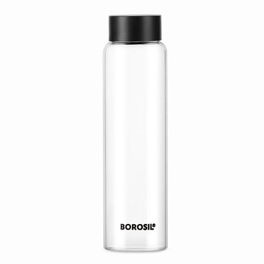 Borosil Crysto Wide Glass Bottle 1.0L w Black Lid, 1L