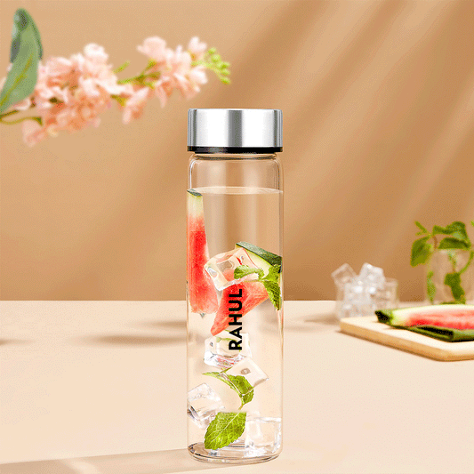 Neo Borosilicate Glass Bottle-Silver Lid-Personalise