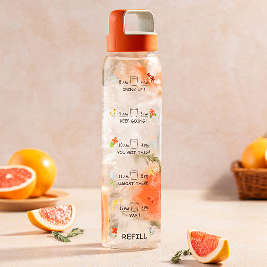 Borosil AM-PM Glass Bottle w Husk Lid, Orange
