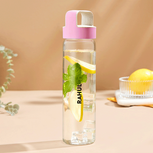 Neo Borosilicate Glass Bottle-Pink Lid-Personalise