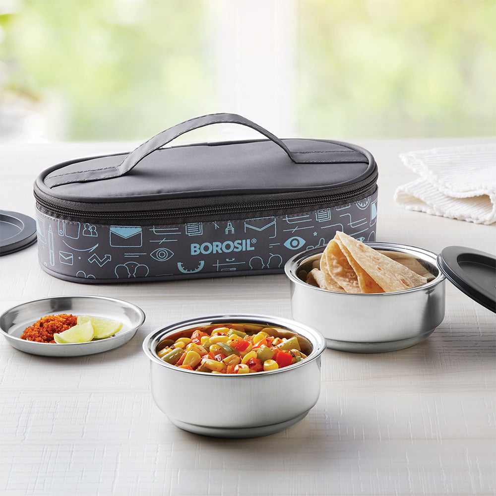 Borosil Carryfresh Lunchbox, Set of 2, Flat (Medium), 180ml