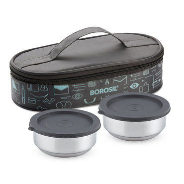 Borosil Carryfresh Lunchbox, Set of 2, Flat (Medium), 180ml