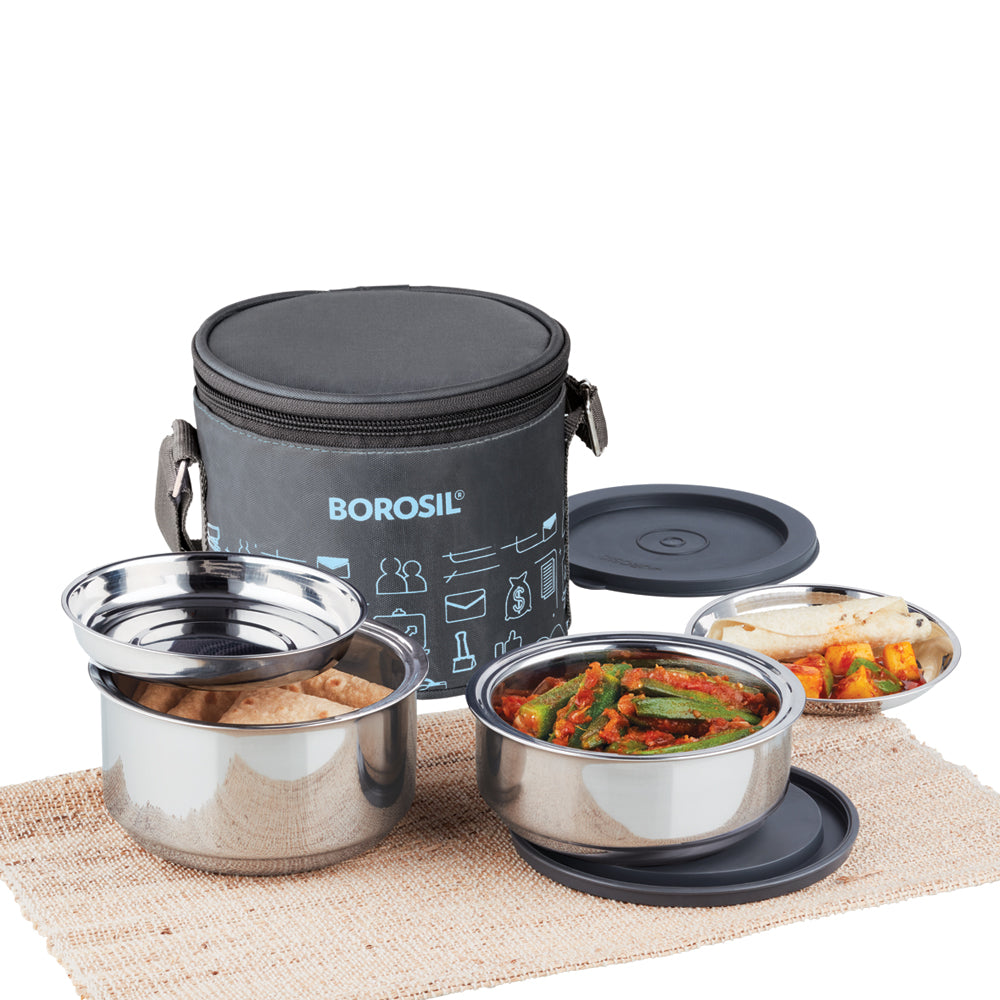 Borosil Carryfresh Lunchbox, Set of 2, Large, 180ml + 280ml