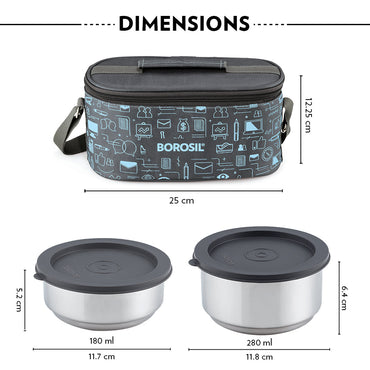 Borosil Carryfresh Lunchbox, Set of 4, (280ml x 2) + (180ml x 2)