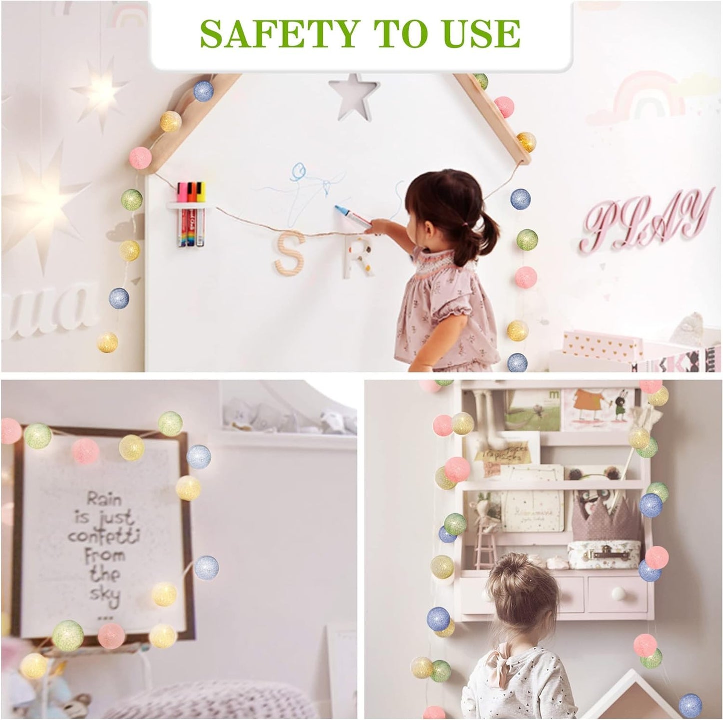 Multicolour Cotton Ball Lights for Decoration - 4 Meter, 10 LED Lights for Home Decoration, Decorative Lights, Led Lights for Decoration Indoor and Decoration Lights Outdoor, Colour Light