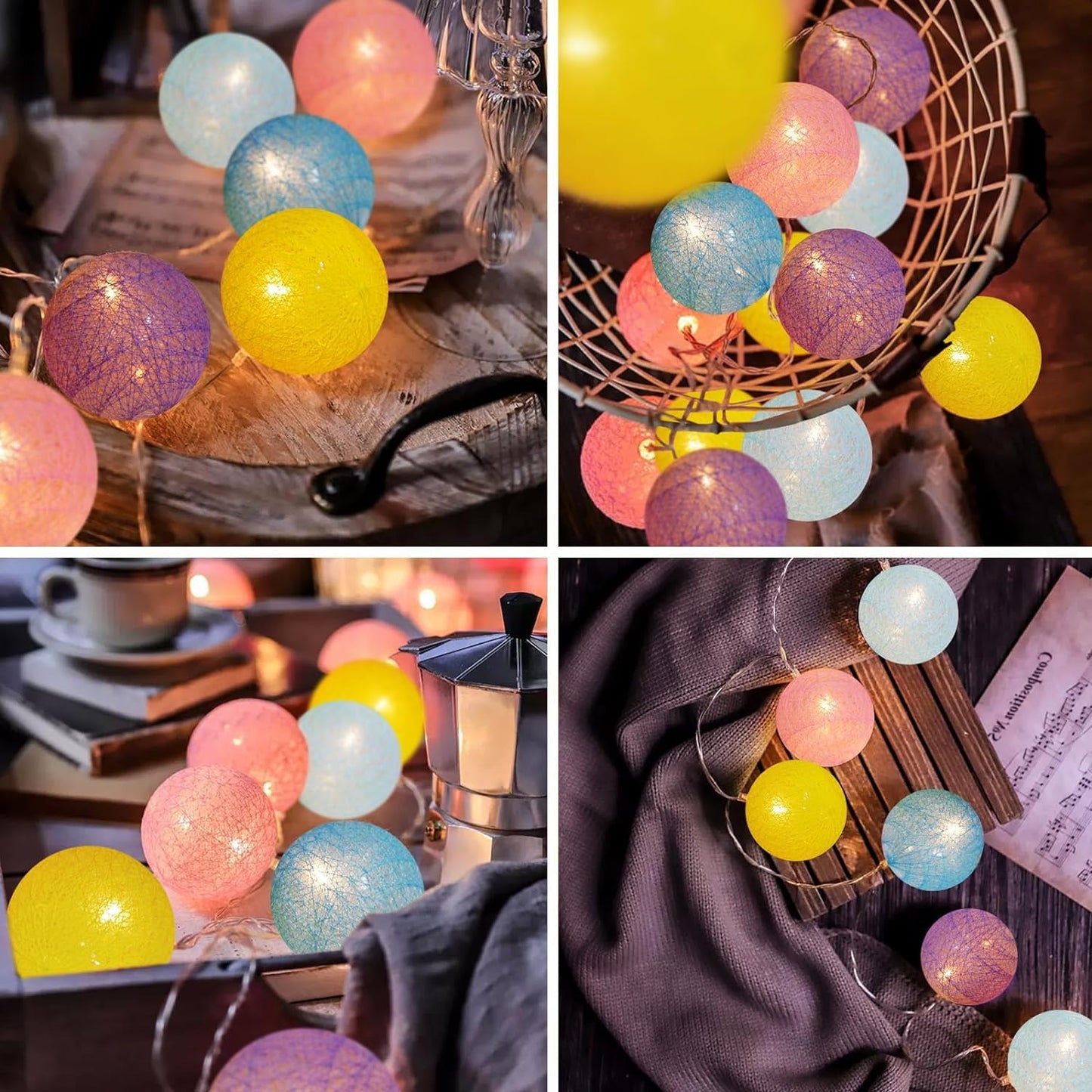 Multicolour Cotton Ball Lights for Decoration - 4 Meter, 10 LED Lights for Home Decoration, Decorative Lights, Led Lights for Decoration Indoor and Decoration Lights Outdoor, Colour Light