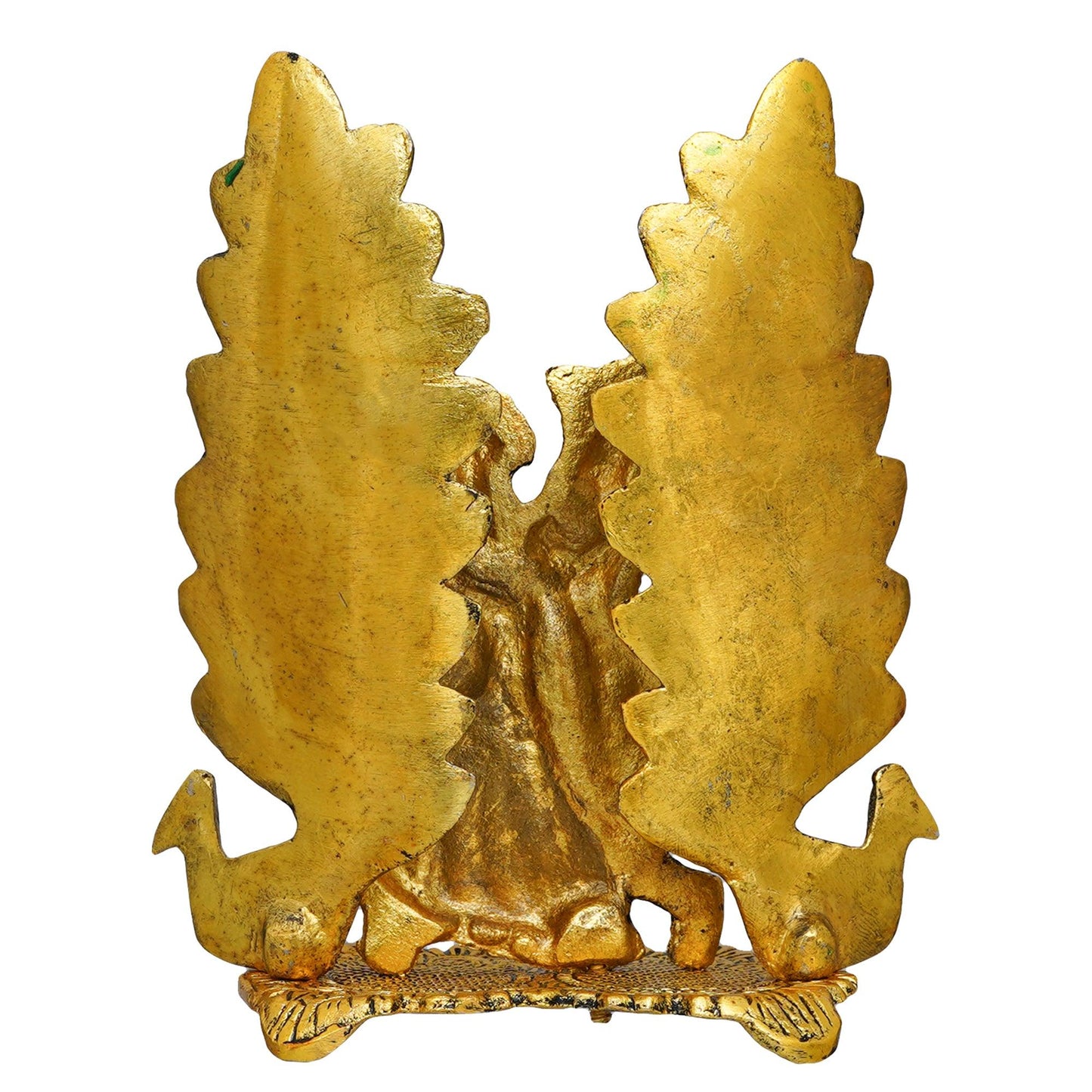 Webelkart Premium Metal Peacock Design Radha Krishna Idol Showpiece for Home Decor with Diya for Puja and Home Decor (6.6 Inches, Gold)