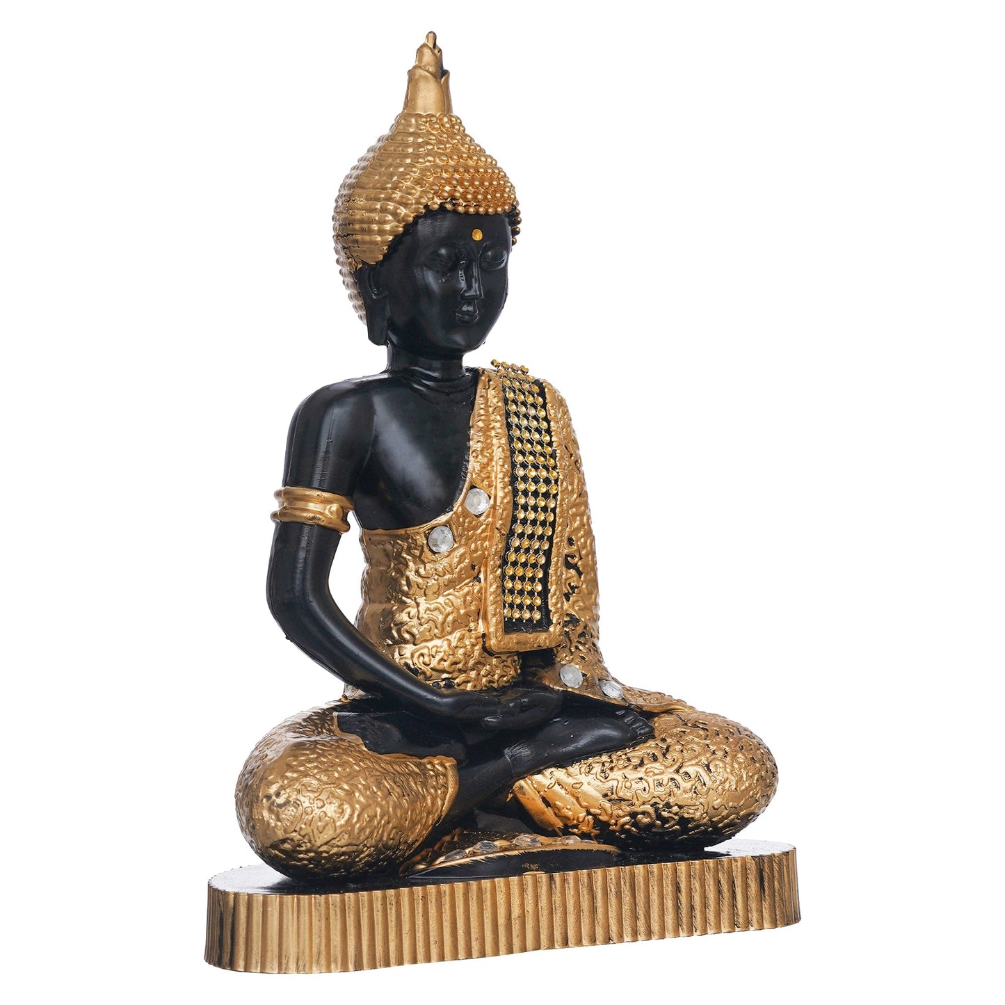JaipurCrafts Premium Meditating Sitting Gautam Buddha Idol Statue Showpiece for Home and Living Room (Black and Gold)