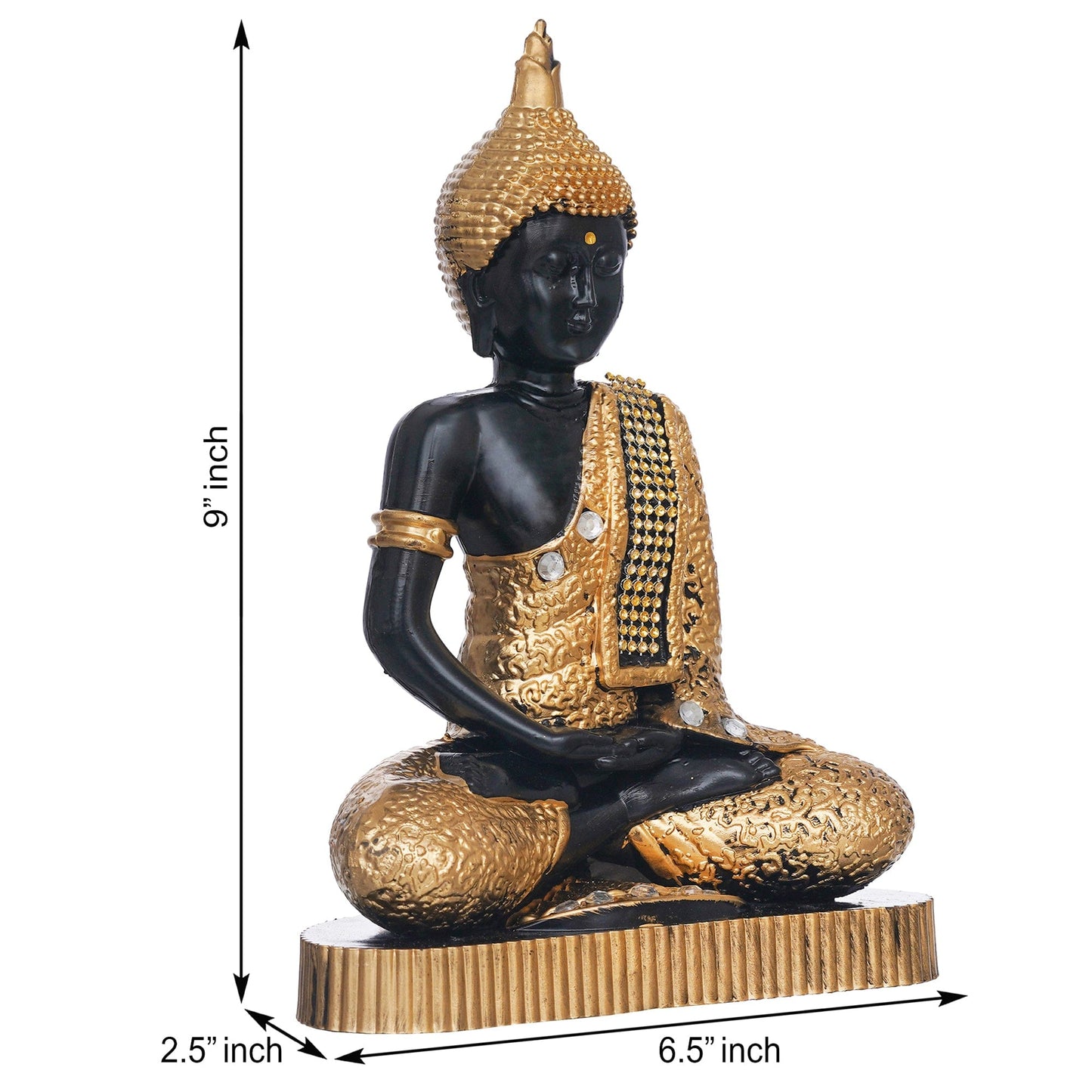 JaipurCrafts Premium Meditating Sitting Gautam Buddha Idol Statue Showpiece for Home and Living Room (Black and Gold)