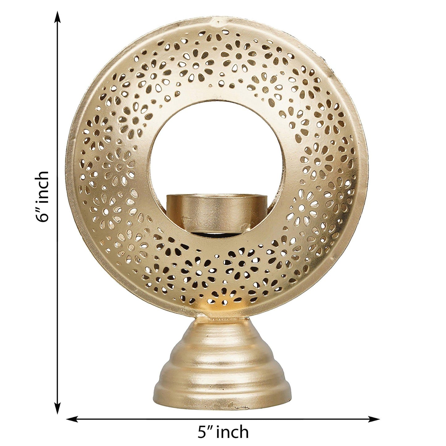 Webelkart®️ Premium Handcrafted Hurricane Metal Tealight Candle Holder (Gold) for Home and Office Decor | Table Tealight Holder (Set of 2, 6 Inches)