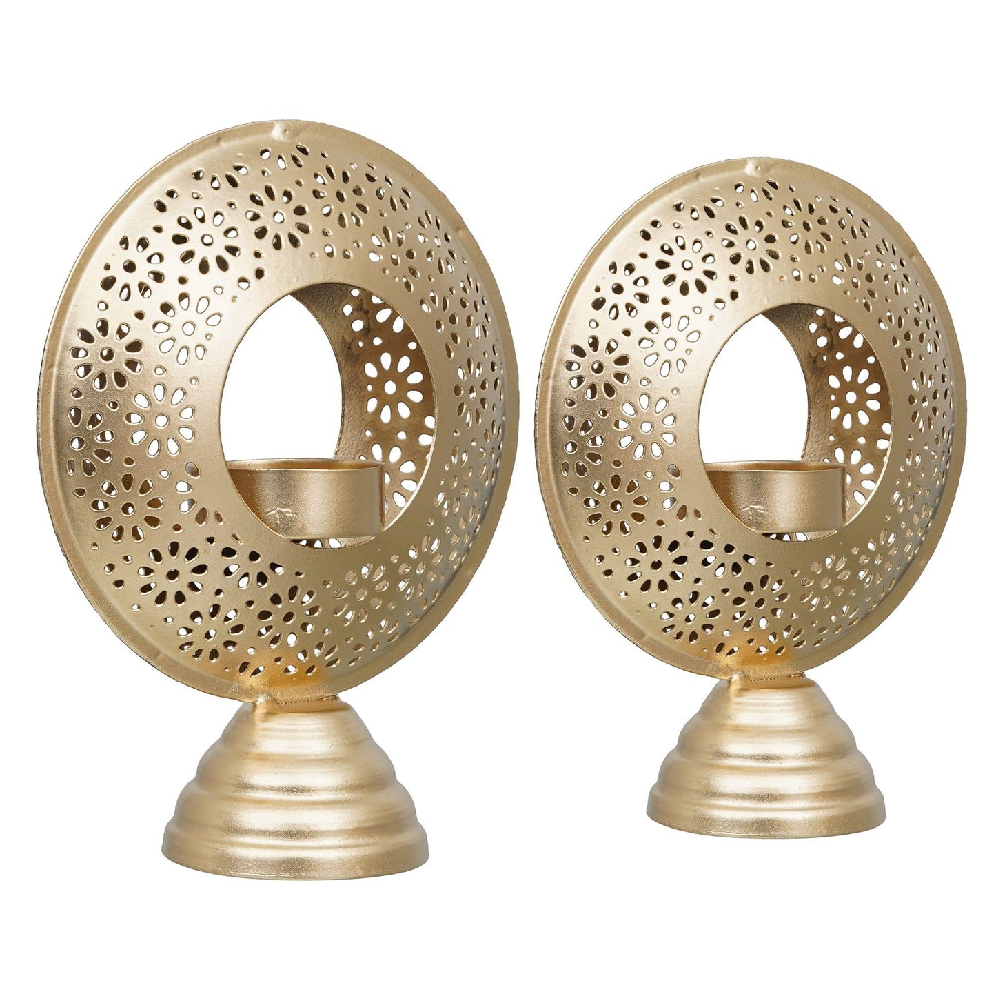 Webelkart®️ Premium Handcrafted Hurricane Metal Tealight Candle Holder (Gold) for Home and Office Decor | Table Tealight Holder (Set of 2, 6 Inches)