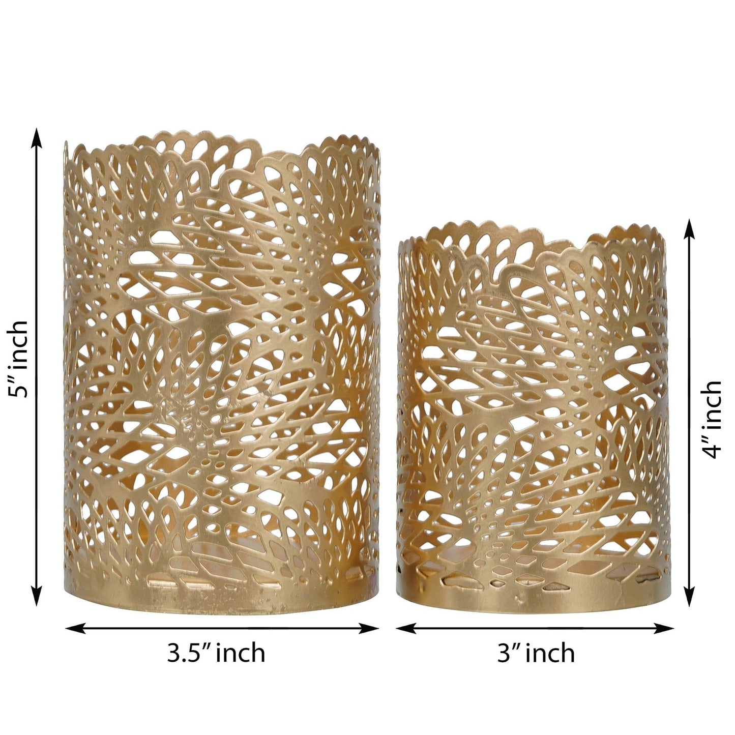 Webelkart®️ Premium Iron Handmade Metal Tealight Candle Holder with Flower Cut Design for Home, Living Room and Table Decor ( Set of 2 , Gold)