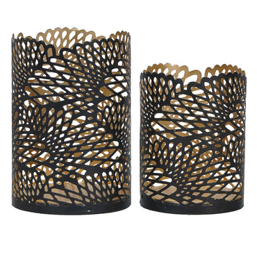 Webelkart®️ Premium Iron Handmade Metal Tealight Candle Holder with Flower Cut Design (Black) for Home, Living Room and Table Decor ( Set of 2 , Iron)