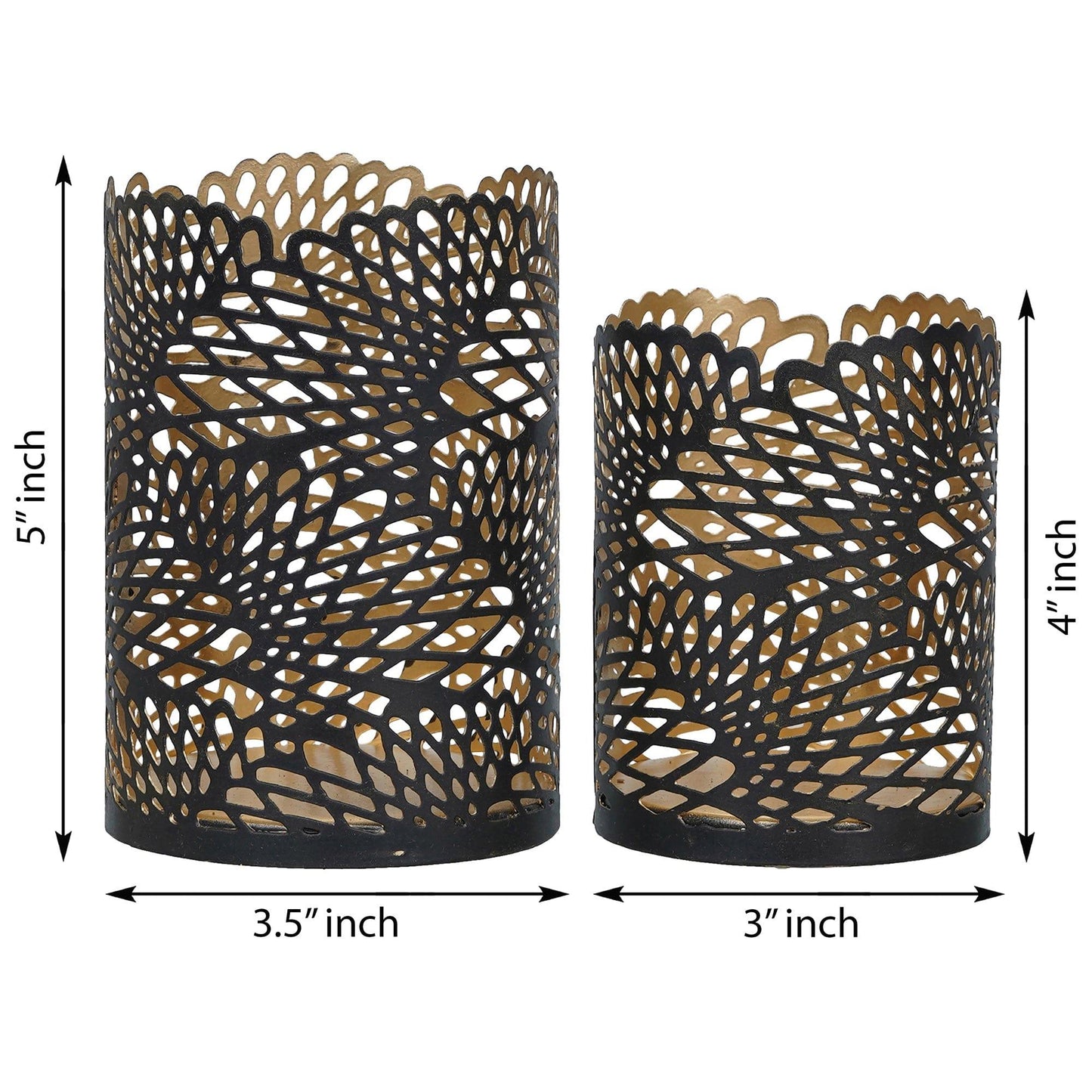 Webelkart®️ Premium Iron Handmade Metal Tealight Candle Holder with Flower Cut Design (Black) for Home, Living Room and Table Decor ( Set of 2 , Iron)